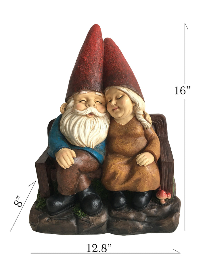 75575-C - Whimsical Serenity: Robert & Sofia Gnome Couple on Bench, Eyes Closed in Love Hi-Line Gift Ltd.