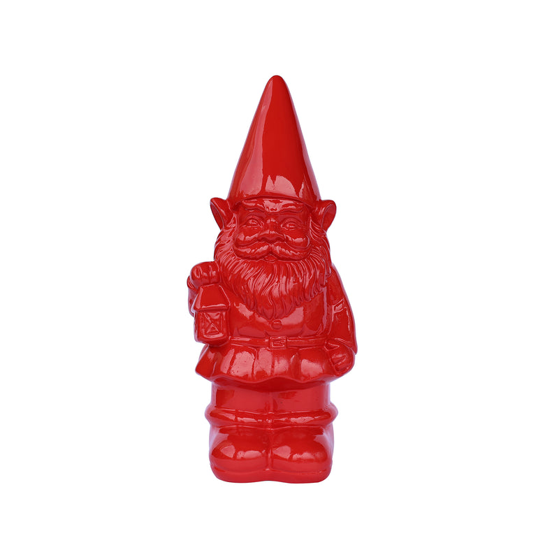 75616-09-RD - Garden Gnome Statue Holding Lantern-Red