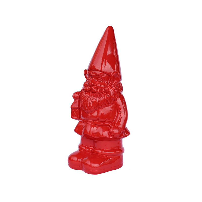 75616-09-RD - Garden Gnome Statue Holding Lantern-Red