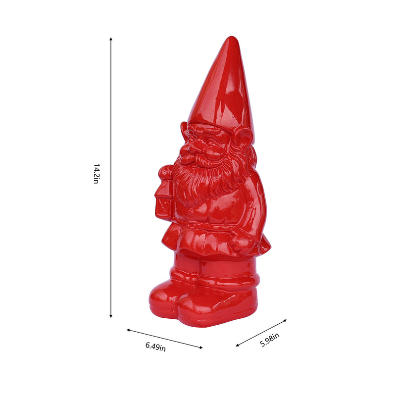 75616-09-RD - Garden Gnome Statue Holding Lantern-Red