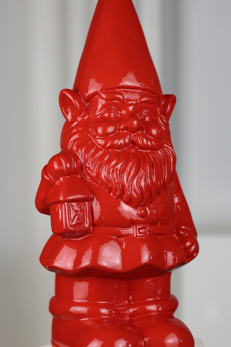 75616-09-RD - Garden Gnome Statue Holding Lantern-Red
