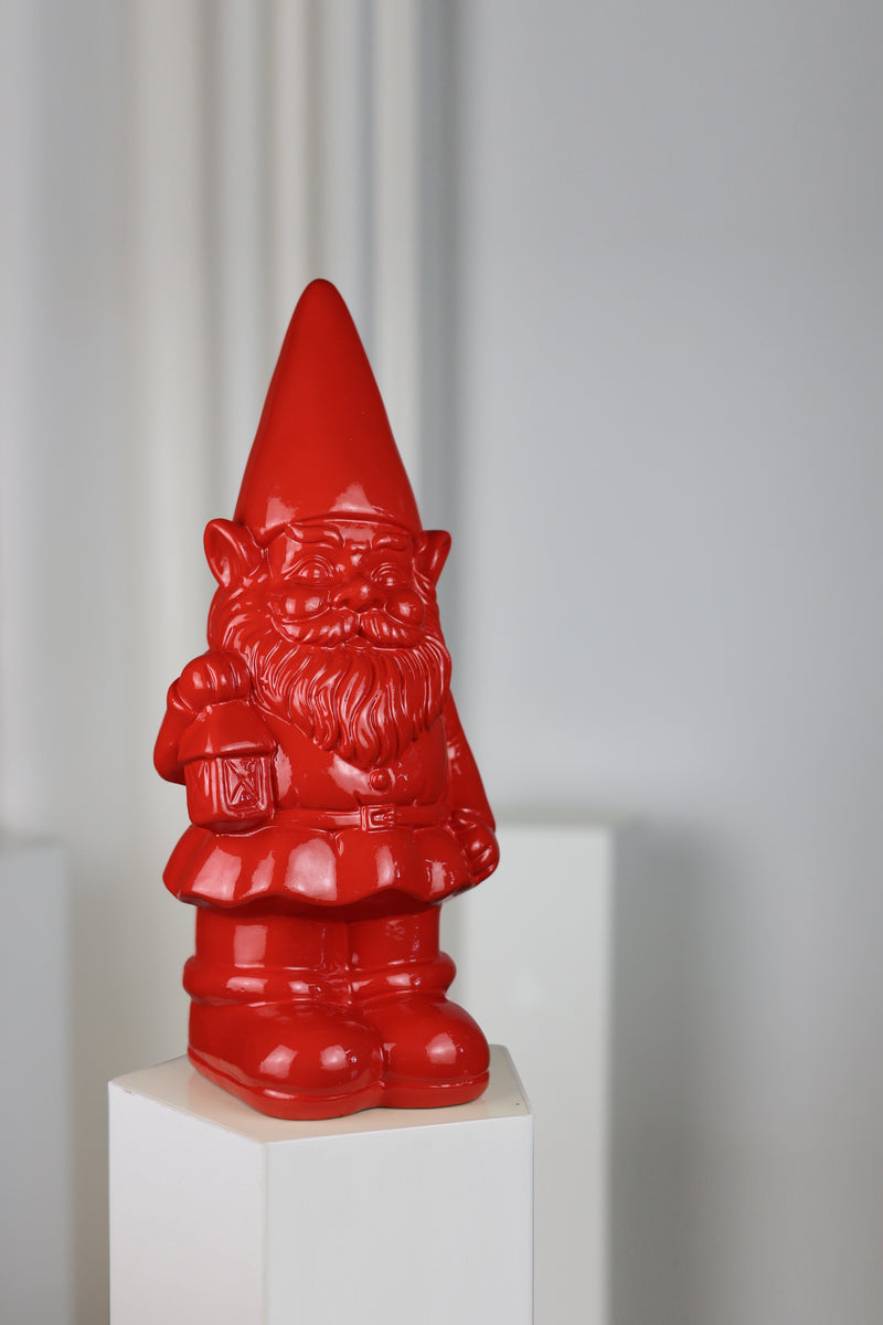 75616-09-RD - Garden Gnome Statue Holding Lantern-Red