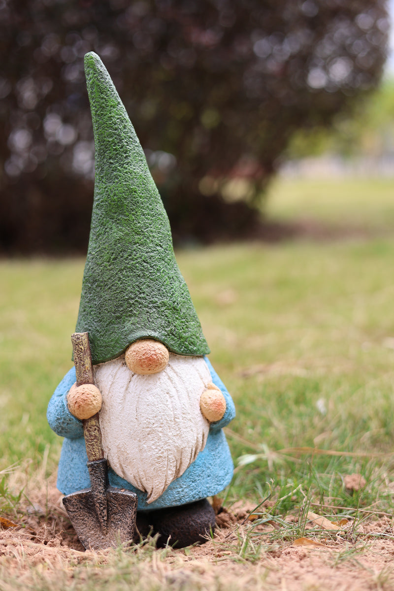 75616-15 - 16in Garden Gnome Statue Holding Shovel