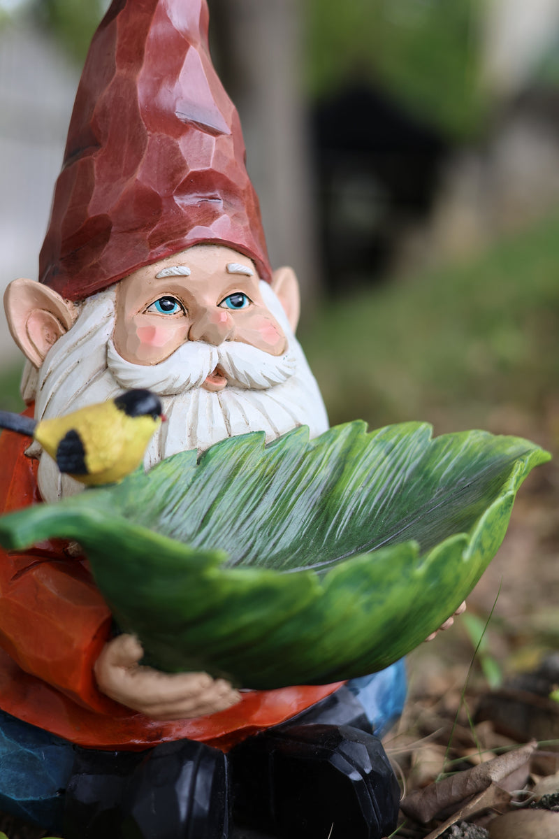 75616-16 - Funny Garden Gnome Holding Bird Bath Hi-Line Gift Ltd.