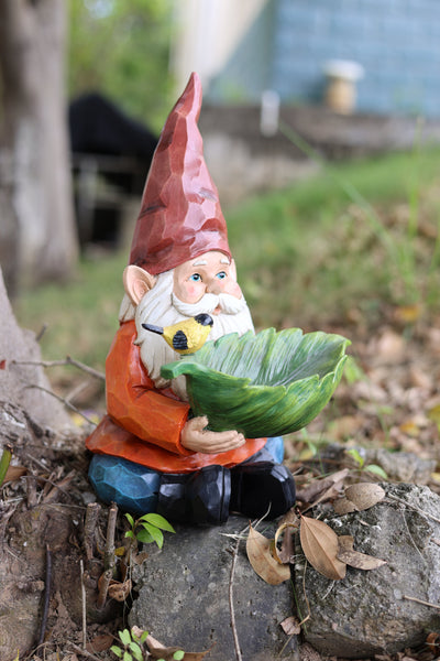 75616-16 - Funny Garden Gnome Holding Bird Bath Hi-Line Gift Ltd.
