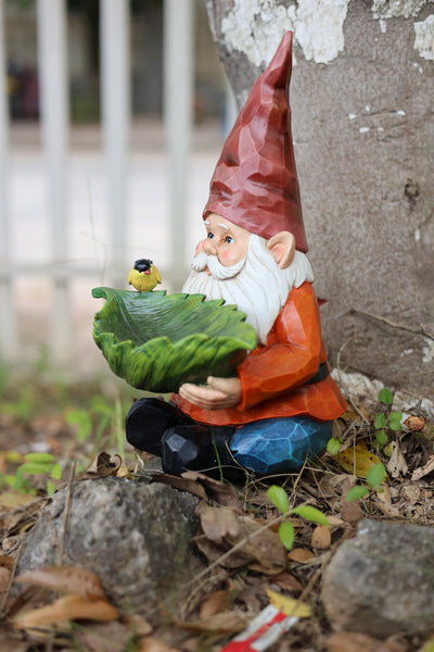 75616-16 - Funny Garden Gnome Holding Bird Bath Hi-Line Gift Ltd.