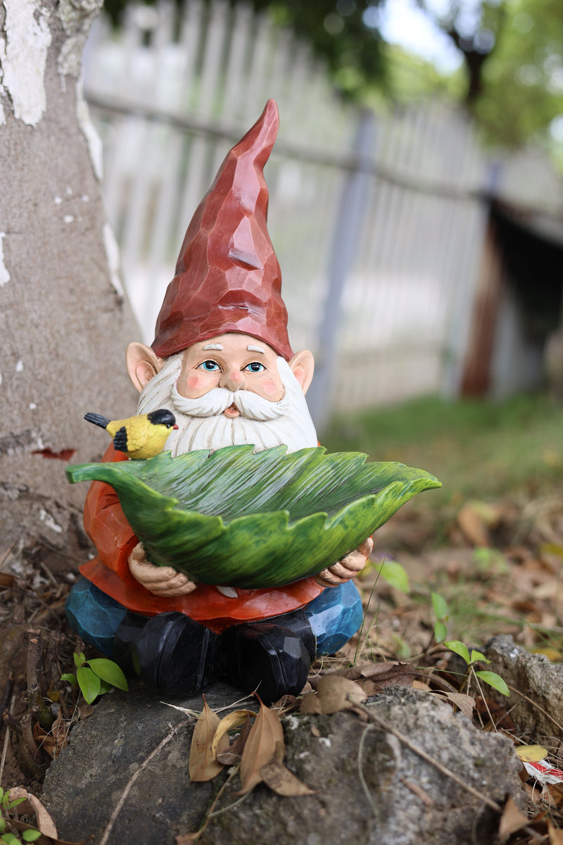 75616-16 - Funny Garden Gnome Holding Bird Bath