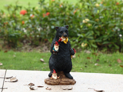 Gnomes In Trouble With Black Bear Statue HI-LINE GIFT LTD.