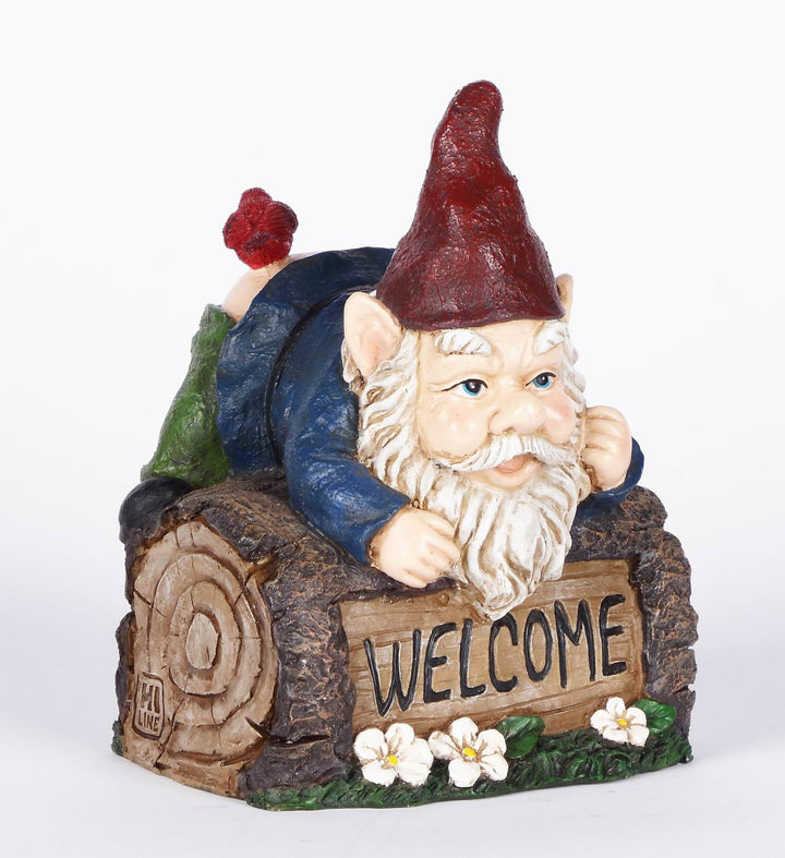 Hi-Line Exclusive - Welcome Sign Gnome Crawling Overy Trunk HI-LINE GIFT LTD.