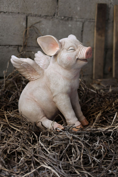 75617-C - 16.65" H Smiling Pig W/Wings Sitting Hi-Line Gift Ltd.