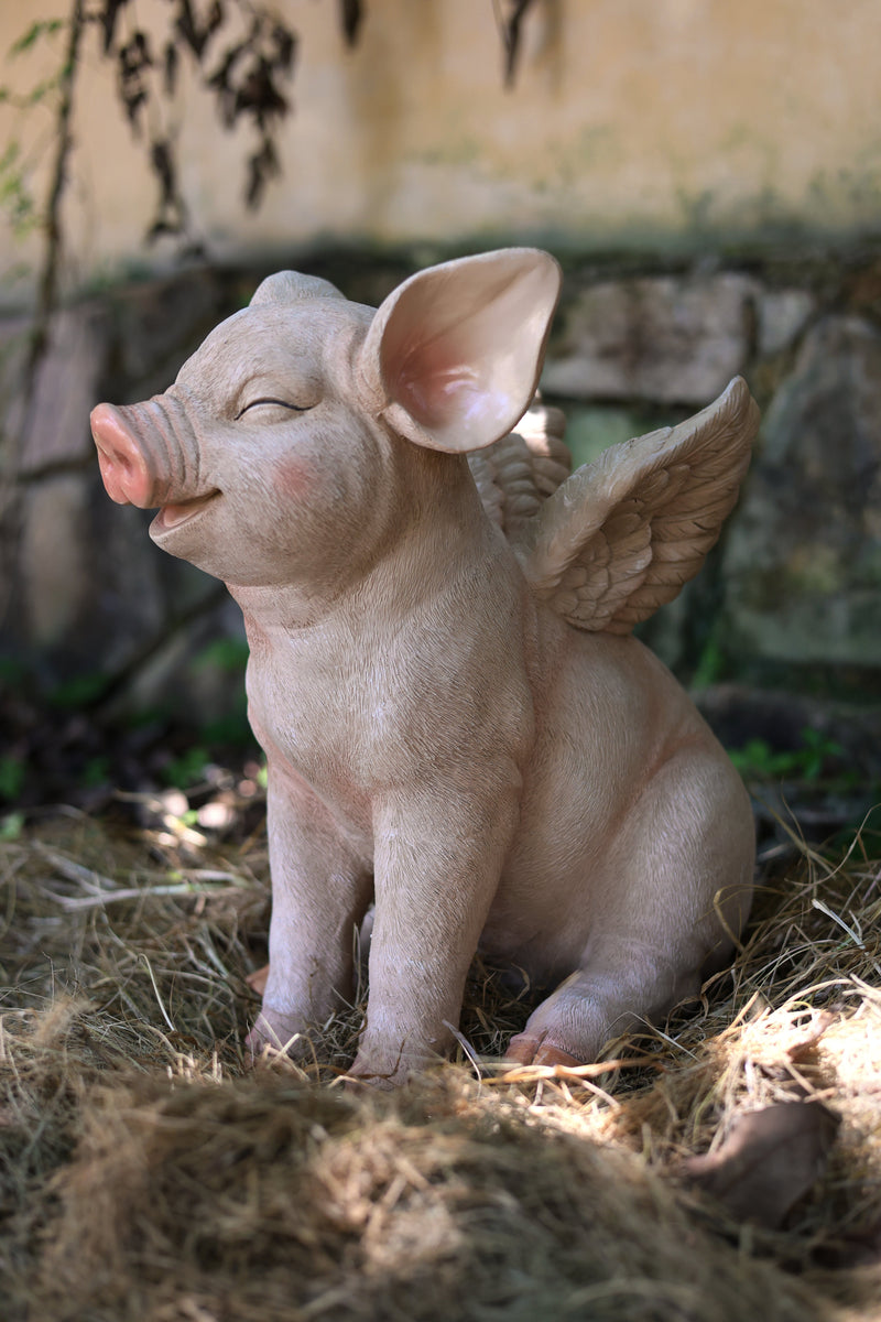 75617-C - 16.65" H Smiling Pig W/Wings Sitting Hi-Line Gift Ltd.