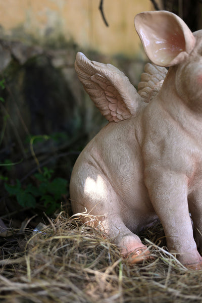 75617-C - 16.65" H Smiling Pig W/Wings Sitting Hi-Line Gift Ltd.