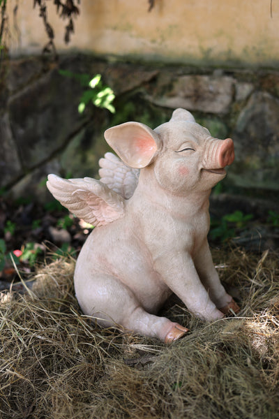 75617-C - 16.65" H Smiling Pig W/Wings Sitting Hi-Line Gift Ltd.