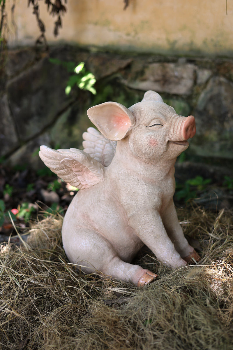 75617-C - 16.65" H Smiling Pig W/Wings Sitting Hi-Line Gift Ltd.