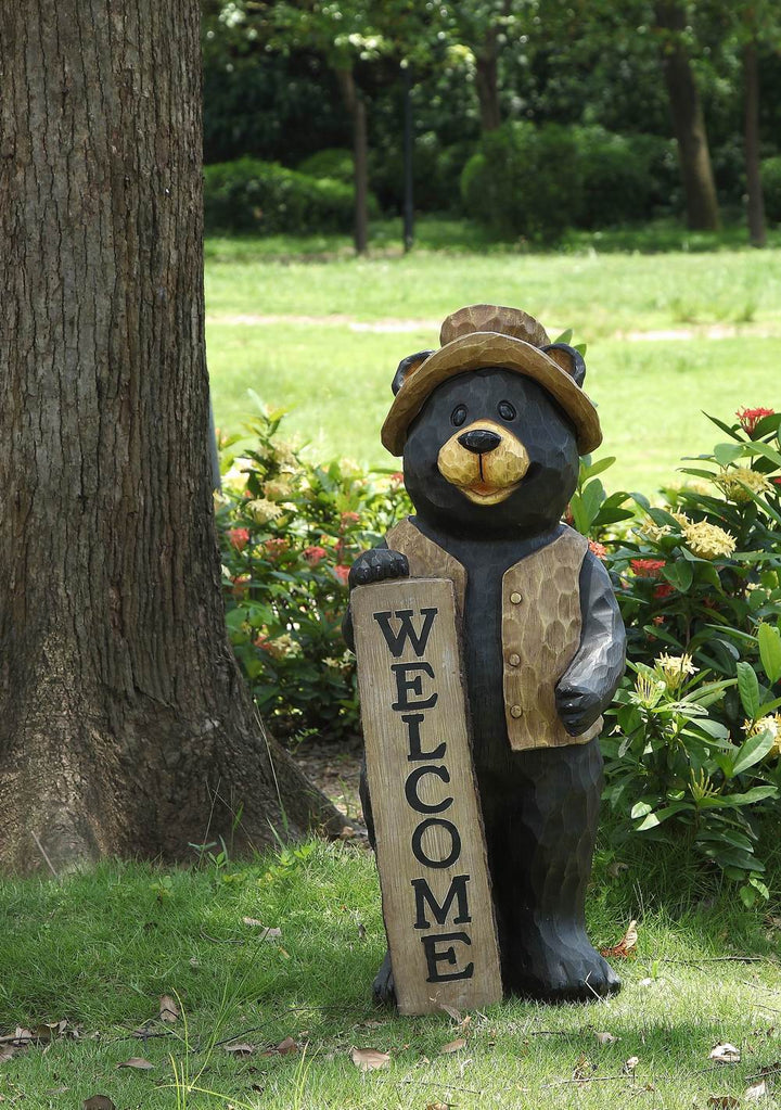 Black Bear Statue With Welcome Sign HI-LINE GIFT LTD.