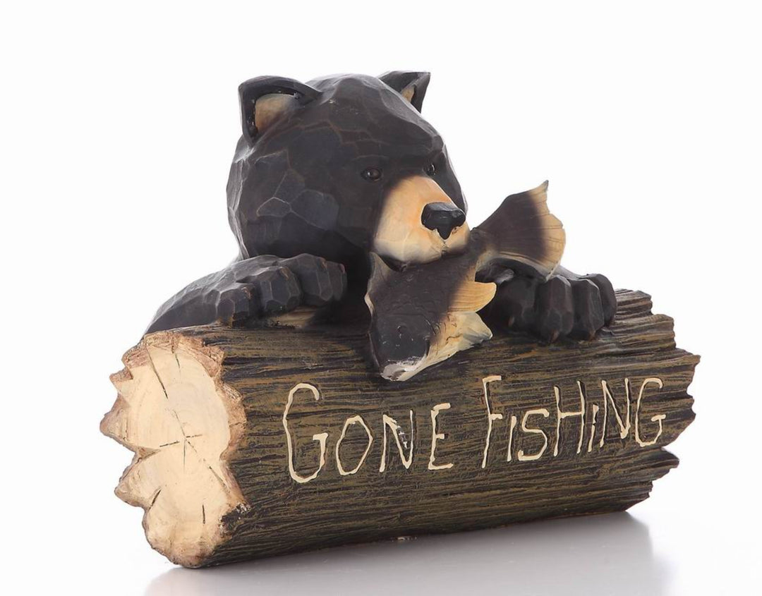 Bear With Gone Fishing Sign HI-LINE GIFT LTD.