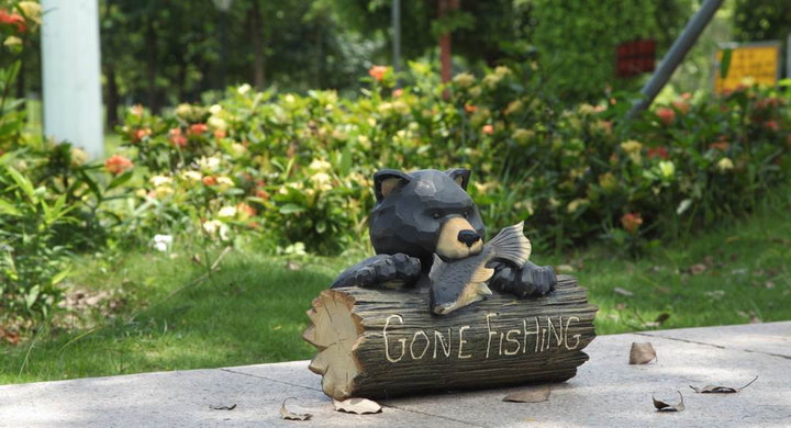 Bear With Gone Fishing Sign HI-LINE GIFT LTD.