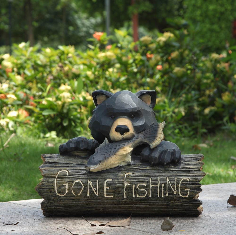 Bear With Gone Fishing Sign HI-LINE GIFT LTD.