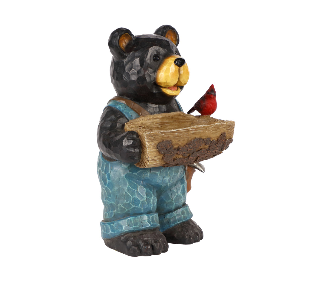 75619-E - Bear Holds Bird Bath With Cardinal Hi-Line Gift Ltd.