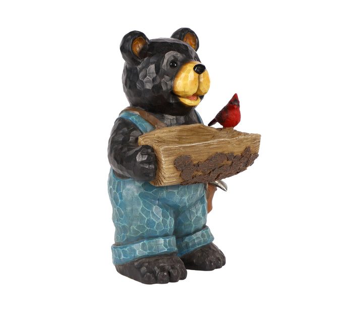 75619-E - Bear Holds Bird Bath With Cardinal Hi-Line Gift Ltd.