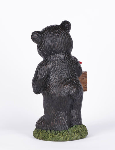 Black Bear Holding Welcome Sign with Red Sparrow Statue HI-LINE GIFT LTD.