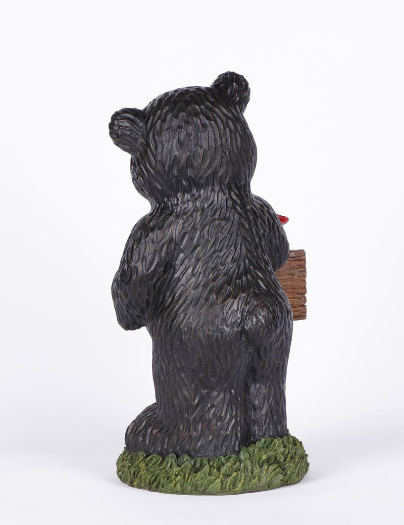 Black Bear Holding Welcome Sign with Red Sparrow Statue HI-LINE GIFT LTD.