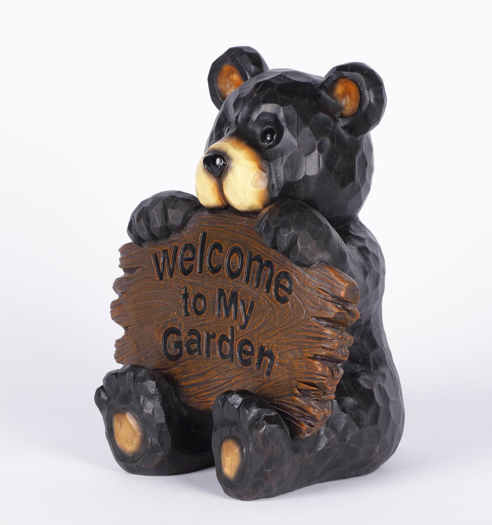 Bear Cub Holding Welcome Sign - Statue HI-LINE GIFT LTD.