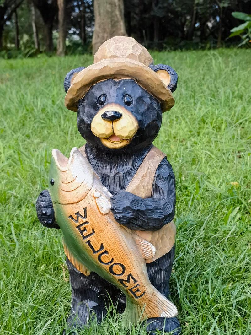 75619-P - Standing Bear with Fish Welcome Sign Hi-Line Gift Ltd.