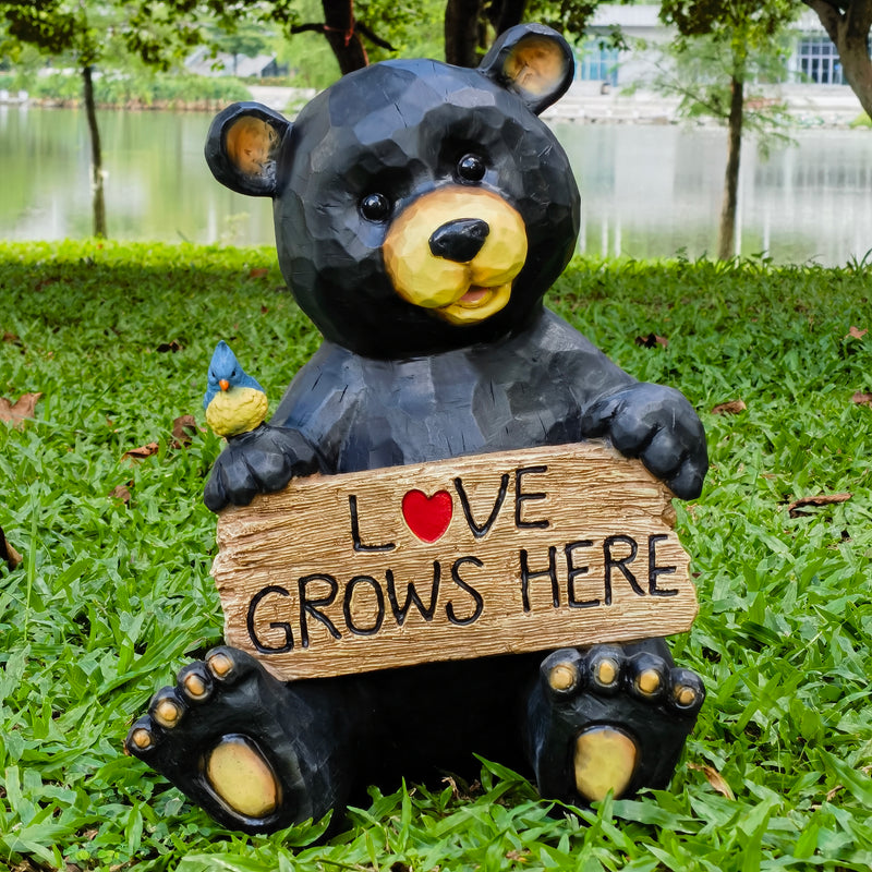 75619-T - Sitting Bear Holding Love Sign Garden Decor Hi-Line Gift Ltd.