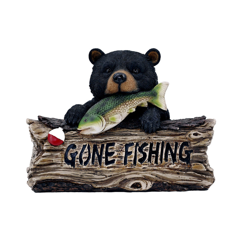 75619-W - Black Bear W/Gone Fishing Sign Hi-Line Gift Ltd.