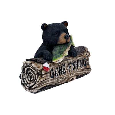 75619-W - Black Bear W/Gone Fishing Sign Hi-Line Gift Ltd.