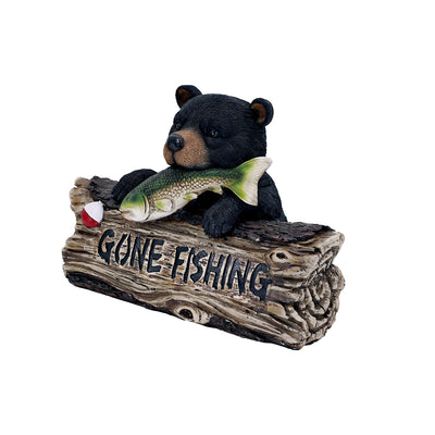 75619-W - Black Bear W/Gone Fishing Sign Hi-Line Gift Ltd.