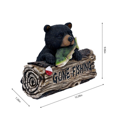 75619-W - Black Bear W/Gone Fishing Sign Hi-Line Gift Ltd.