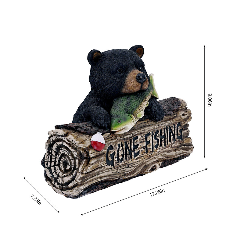 75619-W - Black Bear W/Gone Fishing Sign Hi-Line Gift Ltd.