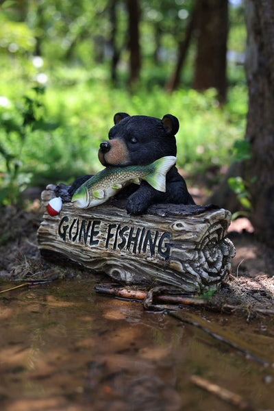 75619-W - Black Bear W/Gone Fishing Sign Hi-Line Gift Ltd.