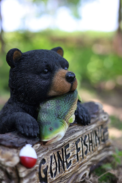 75619-W - Black Bear W/Gone Fishing Sign Hi-Line Gift Ltd.