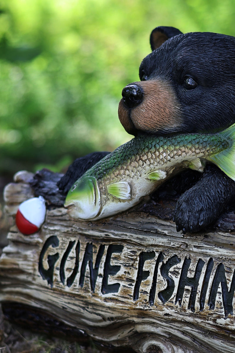 75619-W - Black Bear W/Gone Fishing Sign Hi-Line Gift Ltd.