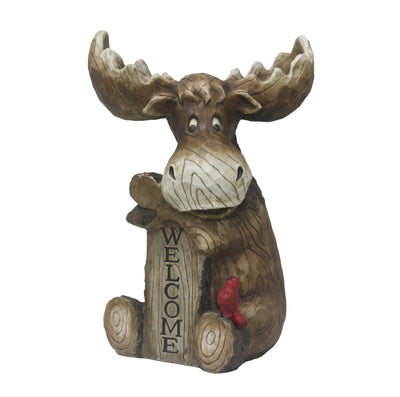 75624-B - Moose with Cardinal Garden Welcome Sign Hi-Line Gift Ltd.