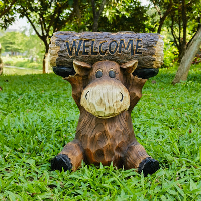 75624-D - Moose Cub Holding Welcome Sign Garden Decor Hi-Line Gift Ltd.
