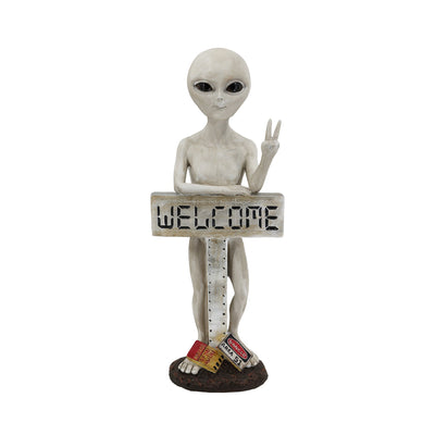75635-C - Alien Resin Statue W/Welcome Sign Hi-Line Gift Ltd.
