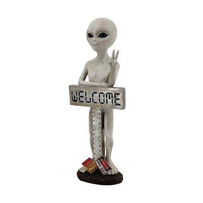 75635-C - Alien Resin Statue W/Welcome Sign Hi-Line Gift Ltd.