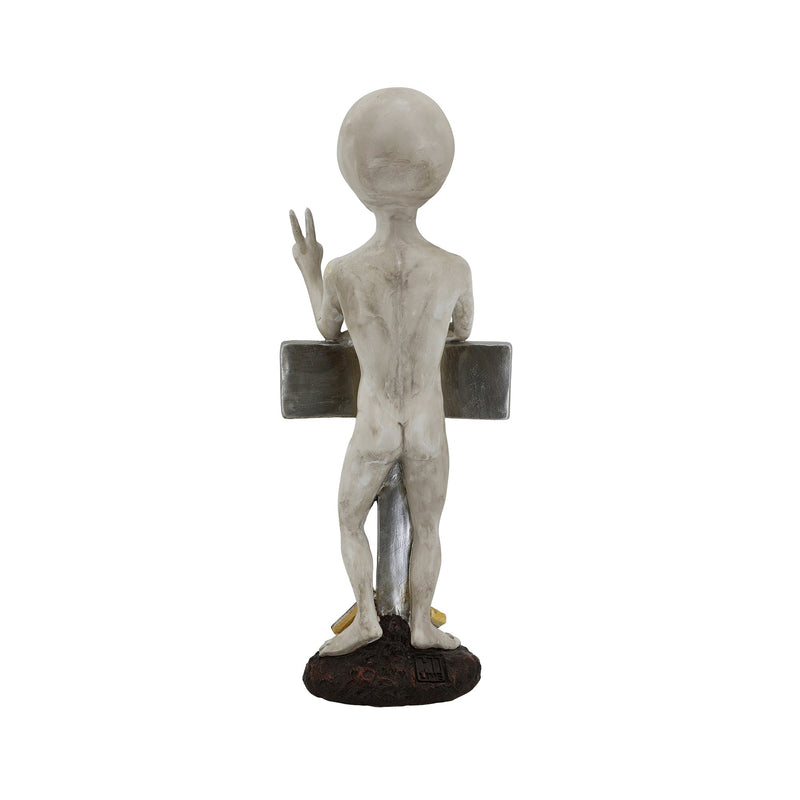 75635-C - Alien Resin Statue W/Welcome Sign Hi-Line Gift Ltd.