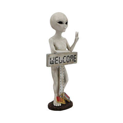 75635-C - Alien Resin Statue W/Welcome Sign Hi-Line Gift Ltd.