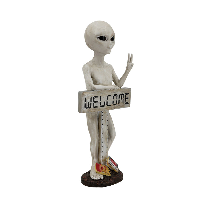 75635-C - Alien Resin Statue W/Welcome Sign Hi-Line Gift Ltd.