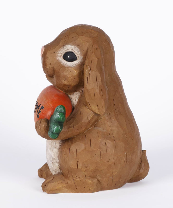 Rabbit With Welcome Sign Carrot Statue HI-LINE GIFT LTD.