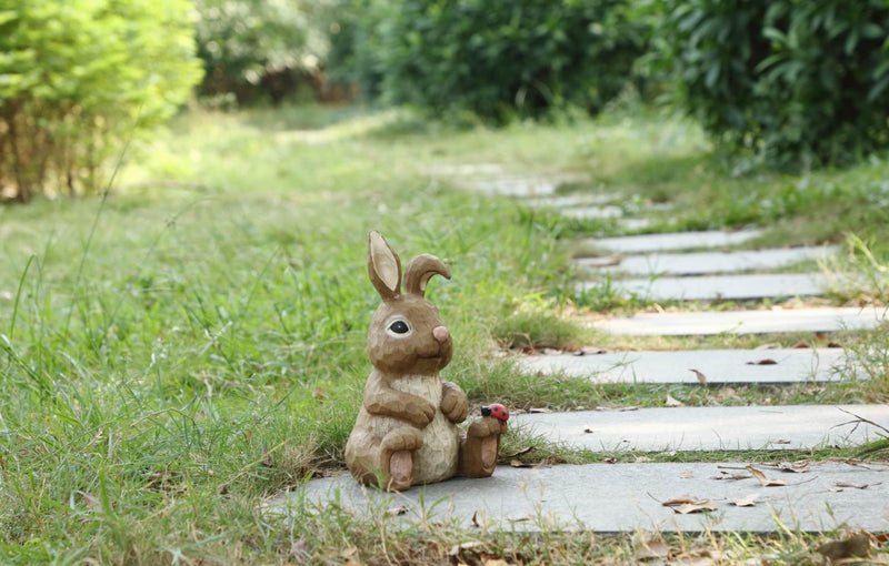 Rabbit Sitting With  Ladybug HI-LINE GIFT LTD.