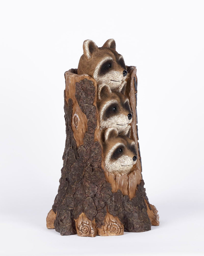 Racoon Stacking By Tree Trunk With Welcome Sign Statue HI-LINE GIFT LTD.