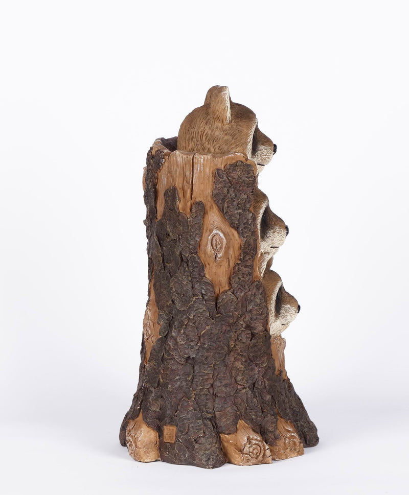 Racoon Stacking By Tree Trunk With Welcome Sign Statue HI-LINE GIFT LTD.