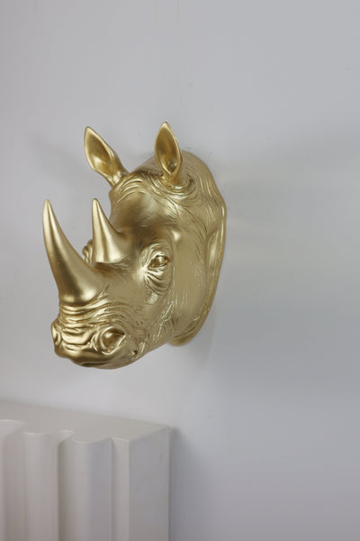 75642-B-GD - Rhinoceros Head Wall Mount Art Gold Color Hi-Line Gift Ltd.