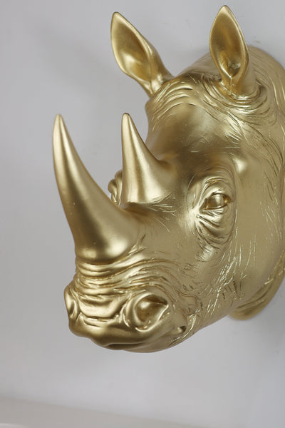 75642-B-GD - Rhinoceros Head Wall Mount Art Gold Color Hi-Line Gift Ltd.